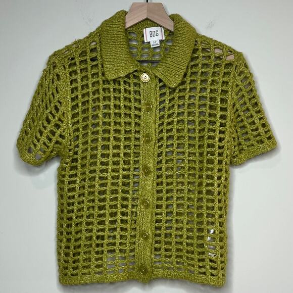 BDG Urban Outfitters Osaka Open-Knit Polo Cardigan Sweater Green Size S - Picture 3 of 10